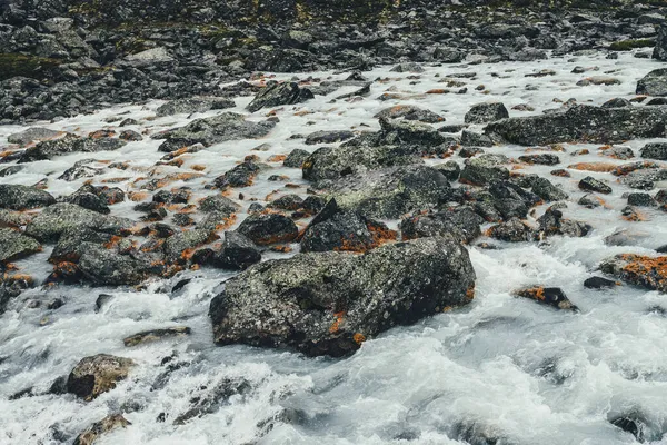 Paisaje Atmosférico Con Arroyo Montañoso Entre Morrenas Clima Lluvioso Paisaje —  Fotos de Stock