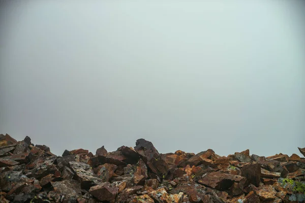 Empty Stone Desert Abyss Edge Thick Fog Zero Visibility Mountains Royalty Free Stock Photos