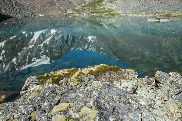 Снігова Гора Відображається Чистій Воді Льодовикового Озера Прекрасний Сонячний Пейзаж — стокове фото