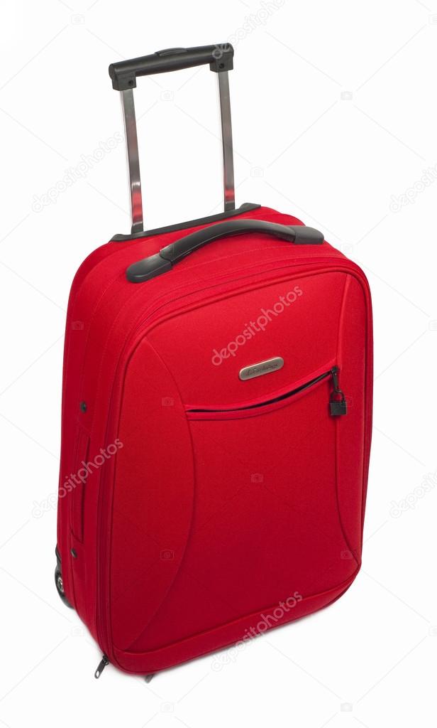 big red luggage bag