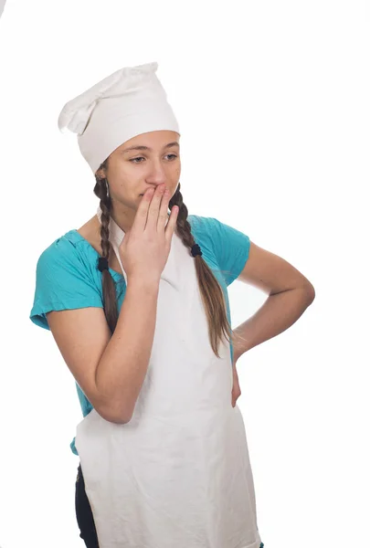 Chica cocinero sobre fondo blanco — Foto de Stock