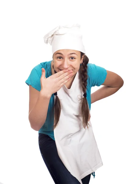Chica cocinero sobre fondo blanco — Foto de Stock