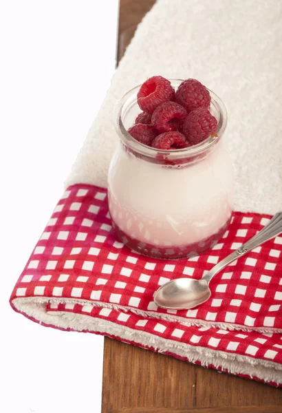 Glass of fresh delicious yogurt with berry fruits — Stock Photo, Image
