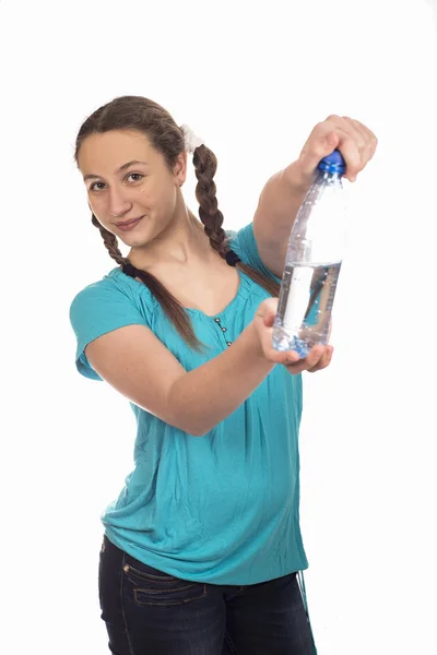 Portrait of the young girl with a water bottle in hands — Stock Photo, Image