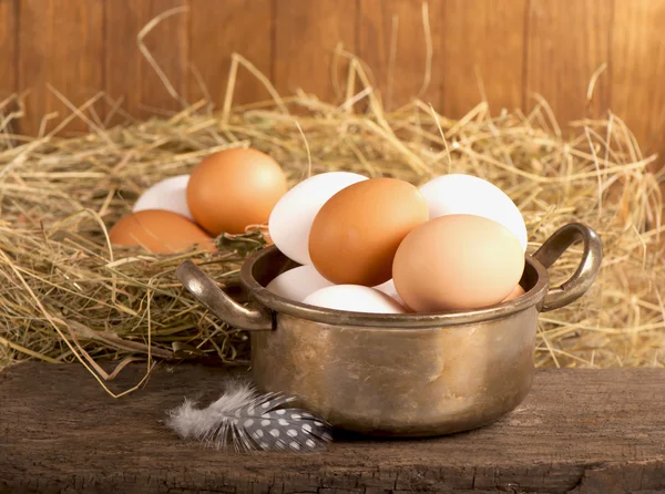 Eier auf altem Holz — Stockfoto