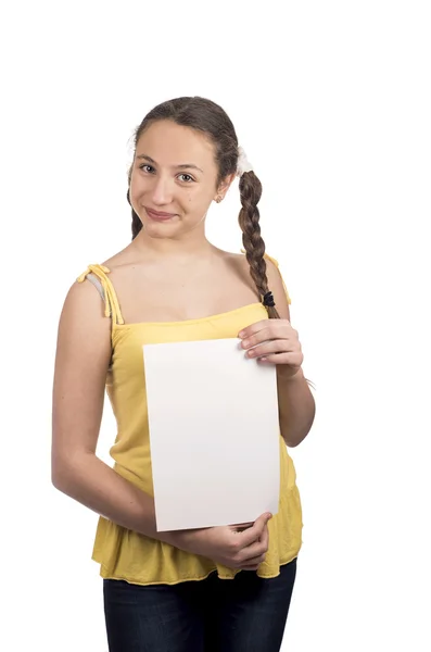 Jeune fille avec un papier vide — Photo