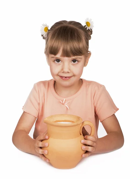 어린 소녀와 우유 — 스톡 사진