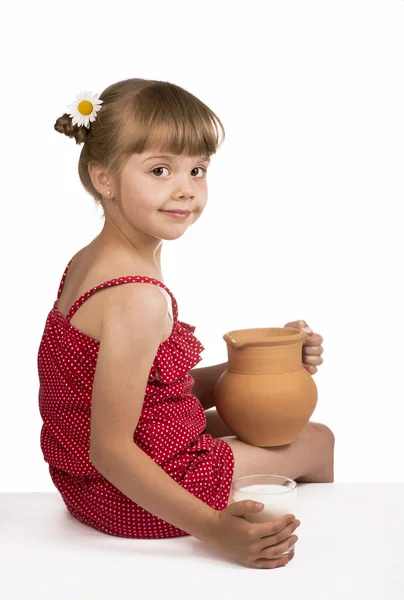 Little girl and milk — Stock Photo, Image