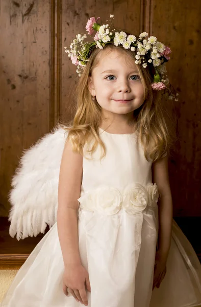 The girl an angel on a wooden background Stock Image