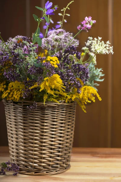 Bouquet of medicinal herbs in basket — Stock Photo, Image