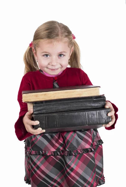 Küçük kız holding kitaplar — Stok fotoğraf