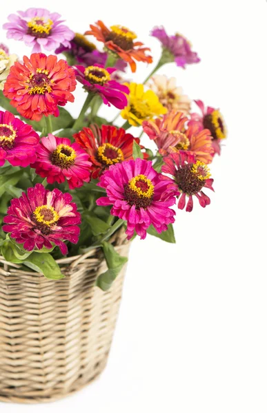 Bouquet from different brights in a basket — Stock Photo, Image