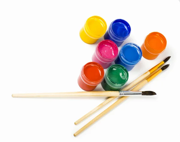 Gouache of paint and brush — Stock Photo, Image