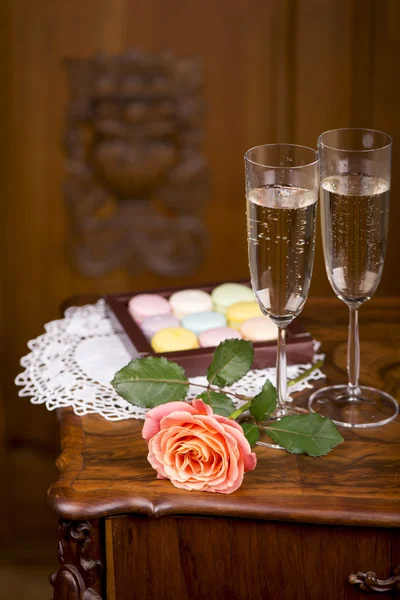 Wine or champagne with  macaroons