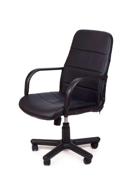 Office Chair Isolated White Background Modern Adjustable Chair Black Leather — Stock Photo, Image