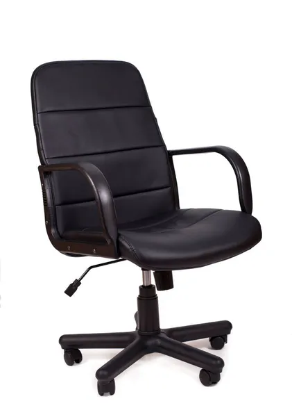 办公椅 白色背景隔离 现代可调的黑色皮革椅子 — 图库照片