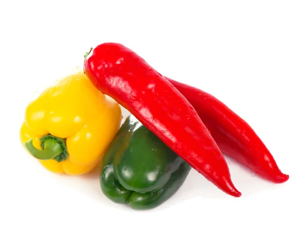 Three Fresh Sweet Pepper Isolated White Background — Stock Photo, Image