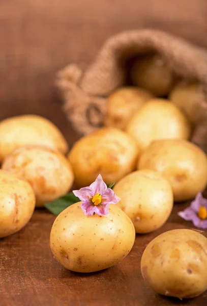 Batatas Cruas Fundo Madeira — Fotografia de Stock