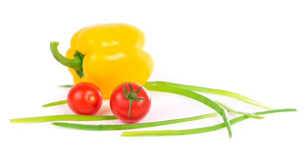 Onion Peppers Tomatoes White Background — Fotografia de Stock