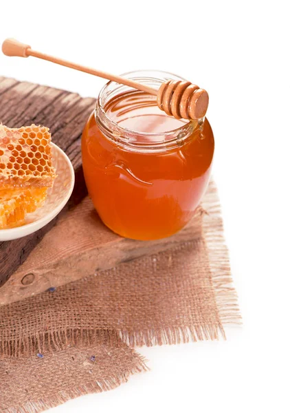 Glass Pot Floral Honey Isolated White Background — Stock Photo, Image