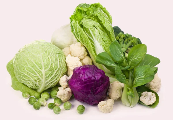 Group Green Vegetables Fruits White Background — Stock Photo, Image