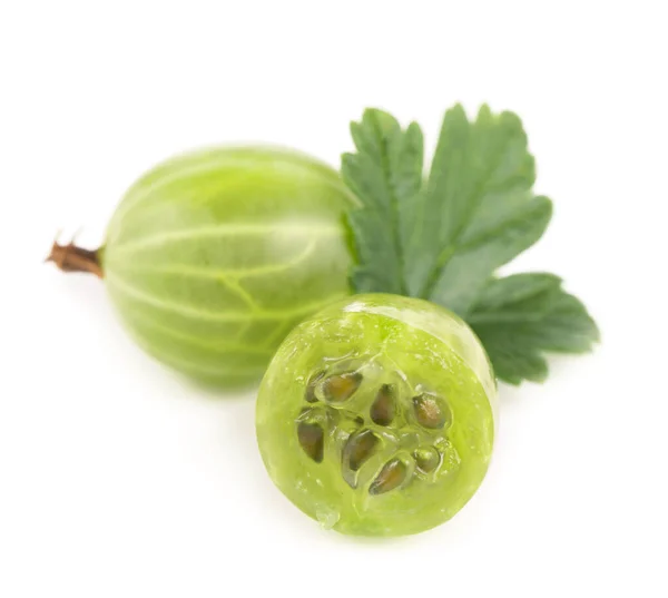 Frutos Grosella Verde Con Hoja Blanco —  Fotos de Stock