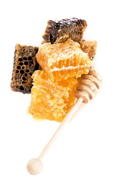 Honeycomb Med Dipper Izolované Bílém Pozadí — Stock fotografie