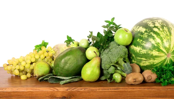 Verdure Verdi Utili Uno Sfondo Legno — Foto Stock