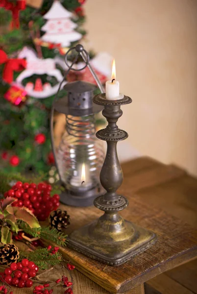 Candle Background Christmas Tree — Stock Photo, Image