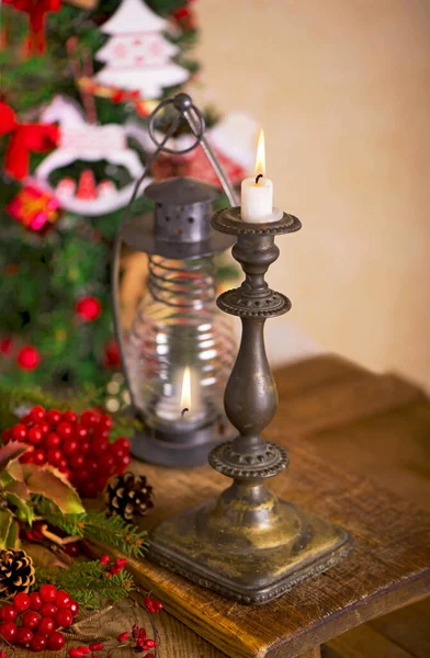 Kaars Achtergrond Van Kerstboom — Stockfoto