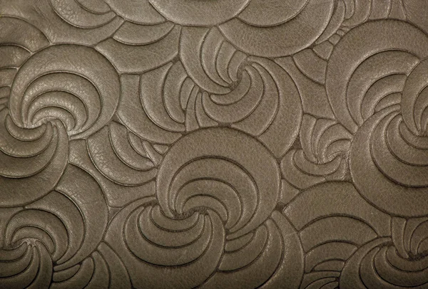 Textur Grått Äkta Läder Med Präglade Blommiga Trend Mönster Närbild — Stockfoto
