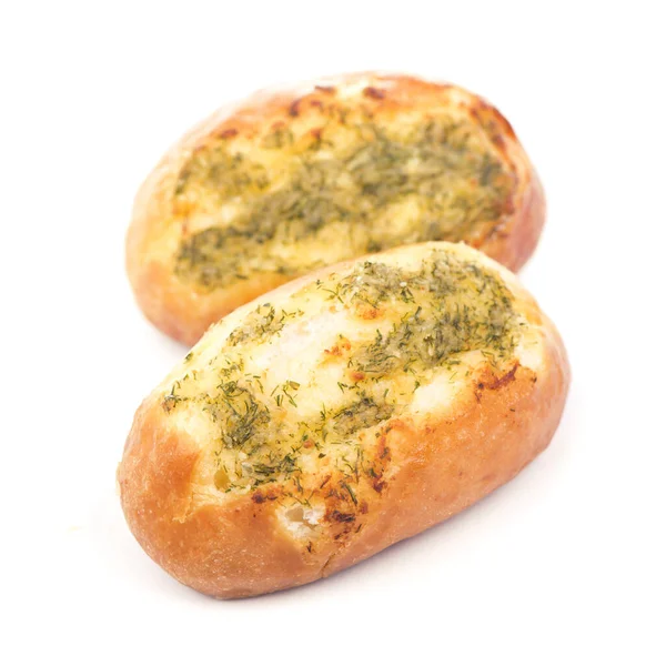 Вкусный Хлеб Чесноком Лежит Белом Фоне — стоковое фото
