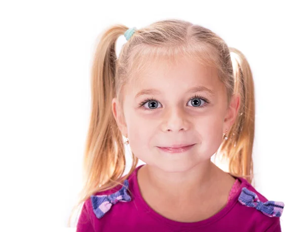 Portrait Happy Smiling Child Girl White Background — Fotografia de Stock