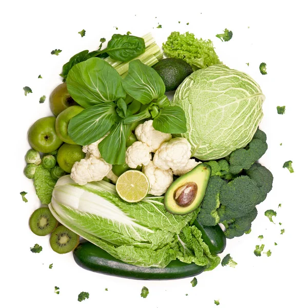 Bunch Greens Herbs Laid White Countertop Halved Avocado Lettuce Salad — Fotografia de Stock