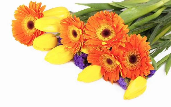 Beautiful Bouquet Colorful Spring Flowers Tulip Ranunculus Hyacinth Daisy Gerber — Photo