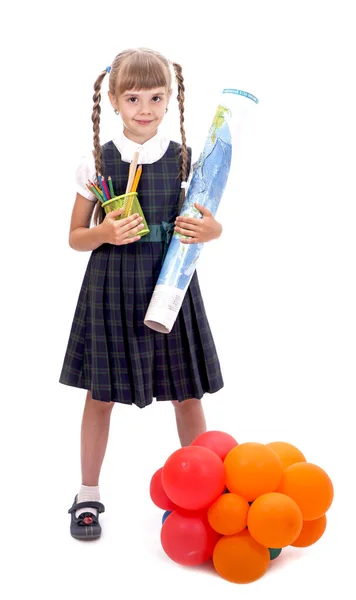 Uma Colegial Rir Adorável Colegial Com Sorriso Feliz Mantendo Braços — Fotografia de Stock