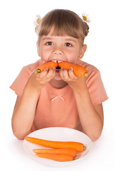 Menina Bonito Com Cenoura Branco — Fotografia de Stock