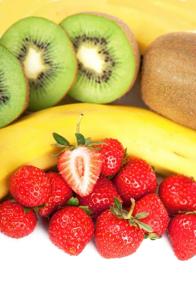 Bananas Kiwi Strawberry Lose Isolated White Background — Stock Photo, Image