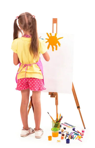 Artysta Dziecko Dziewczyna Malarstwo Białym Tle — Zdjęcie stockowe