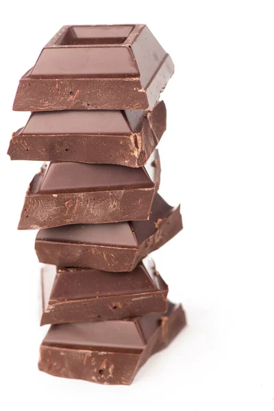 Chocolate Pieces Isolated White — Stock Photo, Image