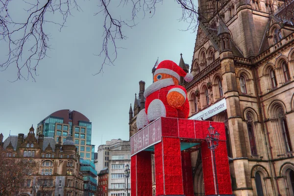 Manchester rådhuset i juletid. Stockfoto