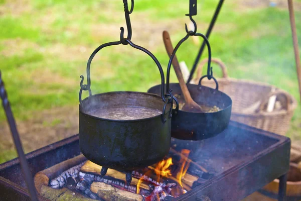 Open fire cooking. — Stock Photo, Image
