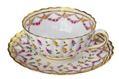 Antik Çin çay bardağı ve tabağı.