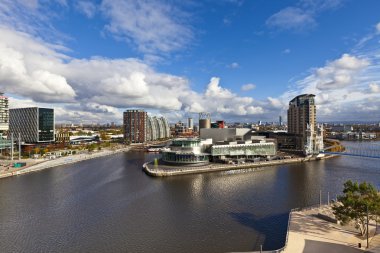 Manchester cityscape at the Salford Quays. clipart
