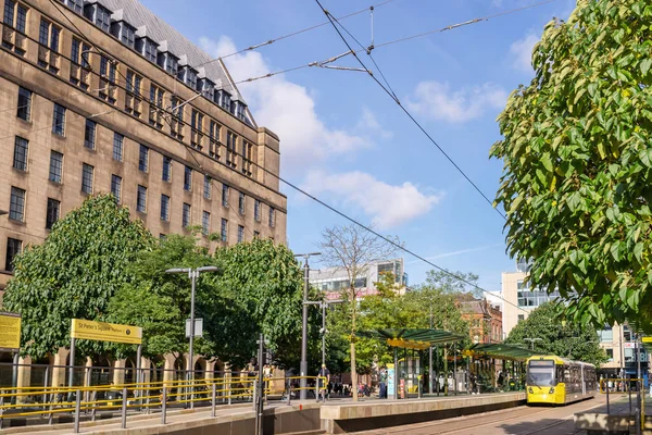 Manchester October 2021 Tram Stop Platform Peter Square Manchester City — Stock Photo, Image