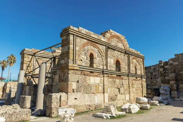 Facciata Una Chiesa Sulle Rovine Dell Antica Città Side Turchia — Foto Stock