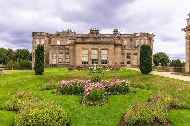 Disley, Stockport, UK - August 28, 2022: Formal gardens of Lyme Hall historic English Stately Home and public park in Cheshire, England.