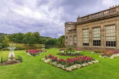 Formal gardens of Lyme Hall historic English Stately Home and public park in Cheshire, England.