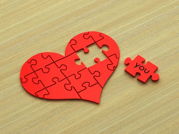 3d heart puzzle on wood — Stock Photo, Image
