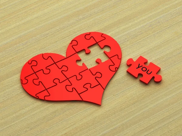 ahşap üzerine 3D kalp puzzle